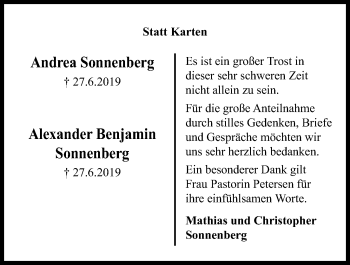 Traueranzeige von Alexander Benjamin Sonnenberg von Kieler Nachrichten
