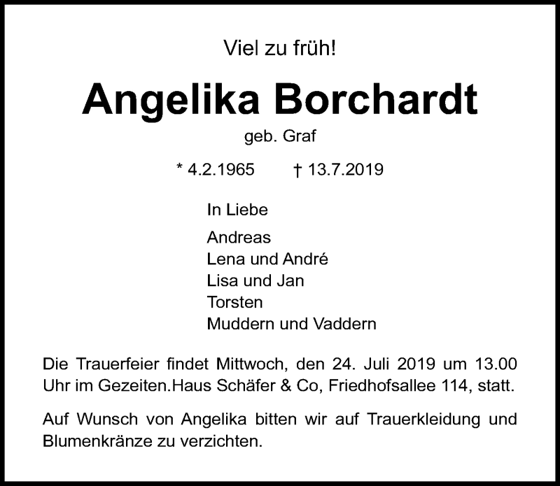  Traueranzeige für Angelika Borchardt vom 21.07.2019 aus Lübecker Nachrichten