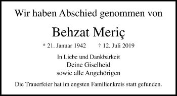 Traueranzeige von Behzat Meriç von Lübecker Nachrichten