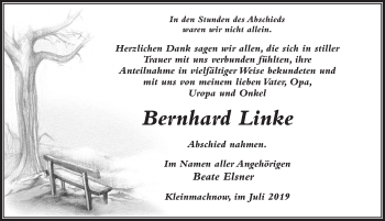 Traueranzeige von Bernhard Linke von Märkischen Allgemeine Zeitung