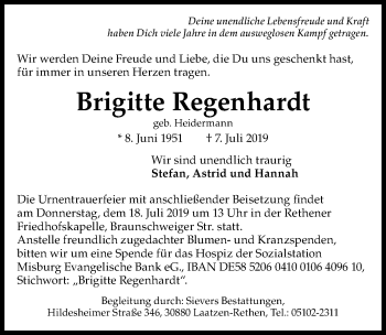 Traueranzeige von Brigitte Regenhardt von Hannoversche Allgemeine Zeitung/Neue Presse