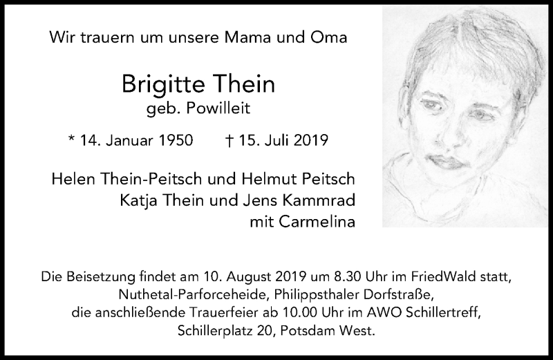  Traueranzeige für Brigitte Thein vom 20.07.2019 aus Märkischen Allgemeine Zeitung