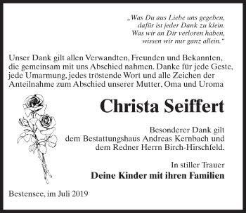 Traueranzeige von Christa Seiffert von Märkischen Allgemeine Zeitung