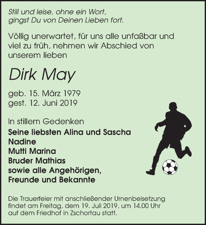  Traueranzeige für Dirk May vom 06.07.2019 aus Leipziger Volkszeitung