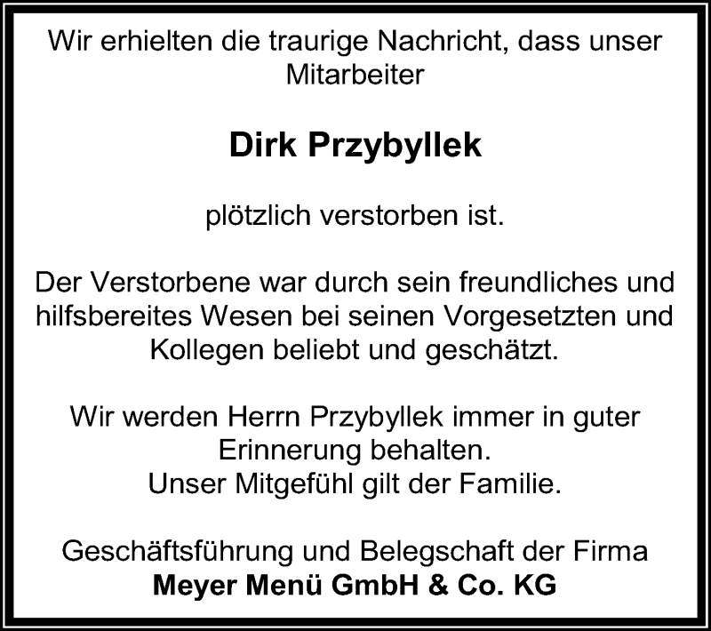  Traueranzeige für Dirk Przybyllek vom 20.07.2019 aus Kieler Nachrichten