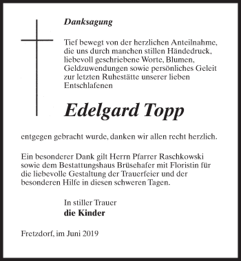 Traueranzeige von Edelgard Topp von Märkischen Allgemeine Zeitung