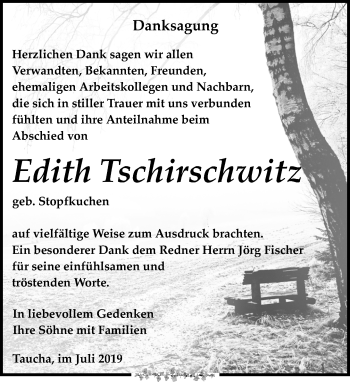 Traueranzeige von Edith Tschirschwitz von Leipziger Volkszeitung