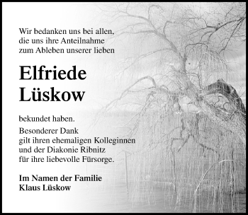 Traueranzeige von Elfriede Lüskow von Ostsee-Zeitung GmbH