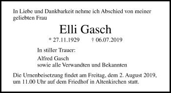 Traueranzeige von Elli Gasch von Ostsee-Zeitung GmbH