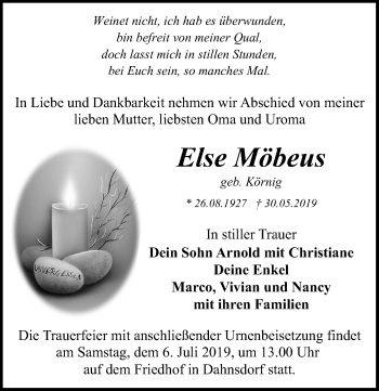 Traueranzeige von Else Möbeus Möbeus von Märkischen Allgemeine Zeitung