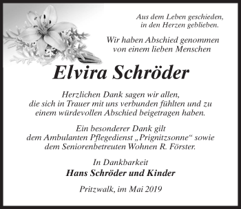 Traueranzeige von Elvira Schröder von Märkischen Allgemeine Zeitung