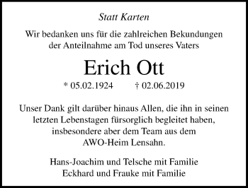 Traueranzeige von Erich Ott von Lübecker Nachrichten