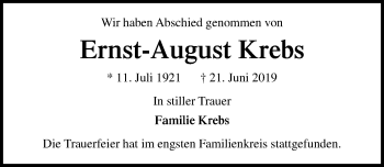 Traueranzeige von Ernst-August Krebs von Lübecker Nachrichten