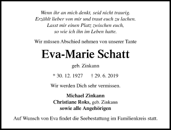 Traueranzeige von Eva-Marie Schatt von Lübecker Nachrichten