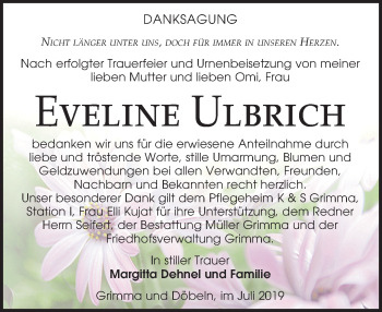 Traueranzeige von Eveline Ulbrich von Leipziger Volkszeitung