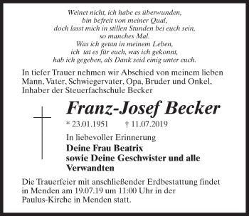 Traueranzeige von Franz-Josef Becker von Märkischen Allgemeine Zeitung