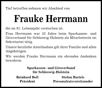Traueranzeige von Frauke Herrmann von Kieler Nachrichten