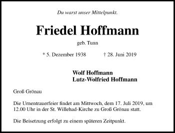 Traueranzeige von Friedel Hoffmann von Lübecker Nachrichten