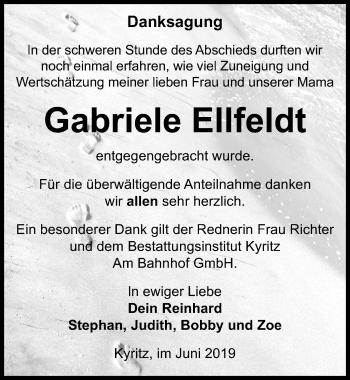 Traueranzeige von Gabriele Ellfeldt von Märkischen Allgemeine Zeitung