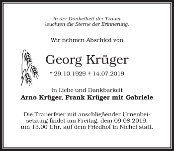 Traueranzeige von Georg Krüger von Märkischen Allgemeine Zeitung