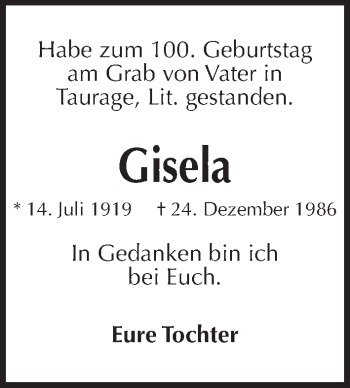 Traueranzeige von Gisela  von Kieler Nachrichten