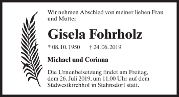 Traueranzeige von Gisela Fohrholz von Märkischen Allgemeine Zeitung