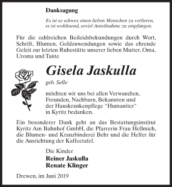 Traueranzeige von Gisela Jaskulla von Märkischen Allgemeine Zeitung
