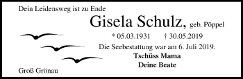 Traueranzeige von Gisela Schulz von Lübecker Nachrichten
