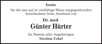 Traueranzeige von Günter Hürter von Kieler Nachrichten