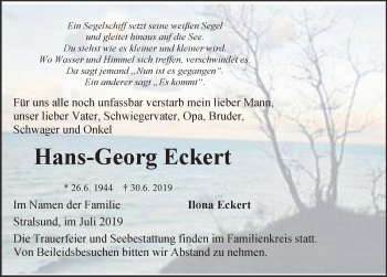 Traueranzeige von Hans-Georg Eckert von Ostsee-Zeitung GmbH