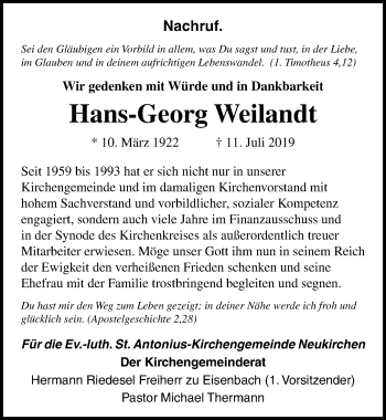 Traueranzeige von Hans-Georg Weilandt von Lübecker Nachrichten