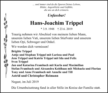 Traueranzeige von Hans-Joachim Trippel von Ostsee-Zeitung GmbH