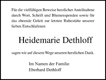 Traueranzeige von Heidemarie Dethloff von Ostsee-Zeitung GmbH
