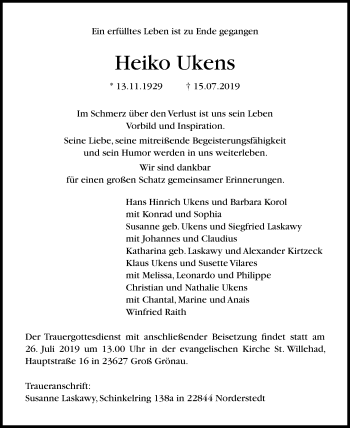 Traueranzeige von Heiko Ukens von Lübecker Nachrichten