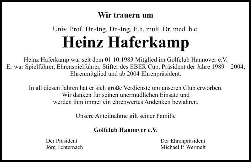  Traueranzeige für Heinz Haferkamp vom 20.07.2019 aus Hannoversche Allgemeine Zeitung/Neue Presse