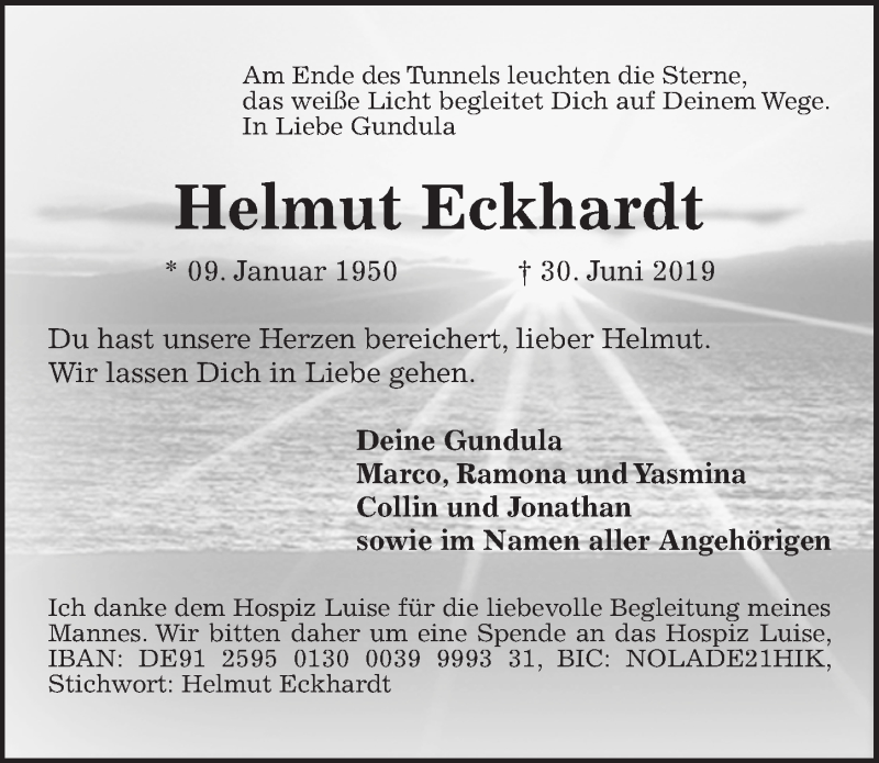  Traueranzeige für Helmut Eckhardt vom 20.07.2019 aus Hannoversche Allgemeine Zeitung/Neue Presse