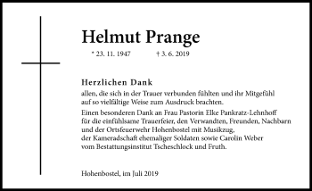 Traueranzeige von Helmut Prange von Hannoversche Allgemeine Zeitung/Neue Presse