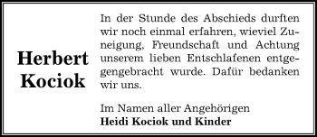 Traueranzeige von Herbert Kociok von Peiner Allgemeine Zeitung