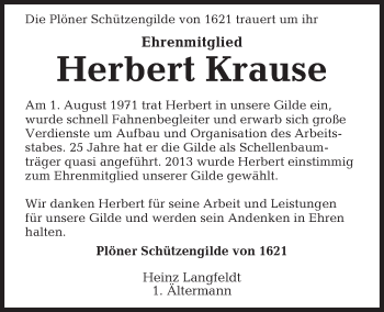 Traueranzeige von Herbert Krause von Kieler Nachrichten