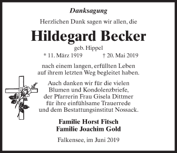 Traueranzeige von Hildegard Becker von Märkischen Allgemeine Zeitung
