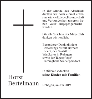 Traueranzeige von Horst Bertelmann von Märkischen Allgemeine Zeitung
