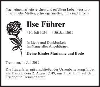Traueranzeige von Ilse Führer von Märkischen Allgemeine Zeitung