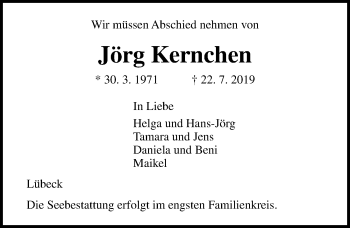 Traueranzeige von Jörg Kernchen von Lübecker Nachrichten