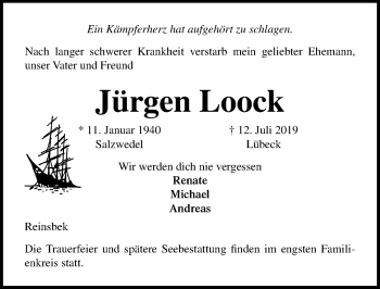 Traueranzeige von Jürgen Loock von Lübecker Nachrichten