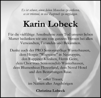 Traueranzeige von Karin Lobeck von Märkischen Allgemeine Zeitung