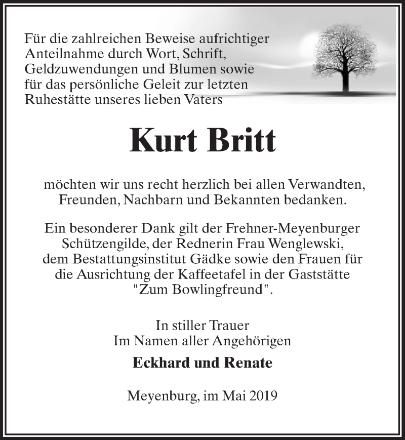 Traueranzeigen Von Kurt Britt | Trauer-anzeigen.de