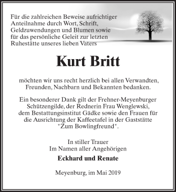 Traueranzeige von Kurt Britt von Märkischen Allgemeine Zeitung