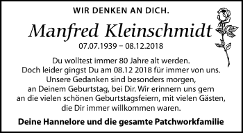 Traueranzeige von Manfred Kleinschmidt von Leipziger Volkszeitung