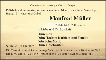 Traueranzeige von Manfred Müller von Ostsee-Zeitung GmbH