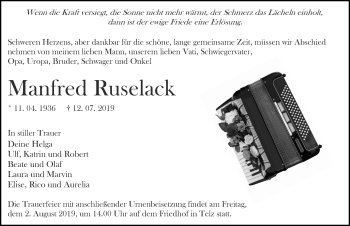 Traueranzeige von Manfred Ruselack von Märkischen Allgemeine Zeitung